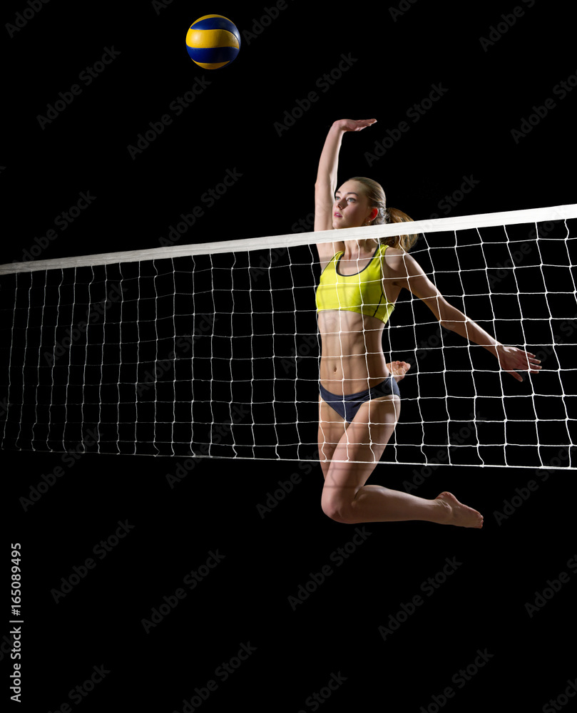Girl beach volleyball player (ver with ball and net)