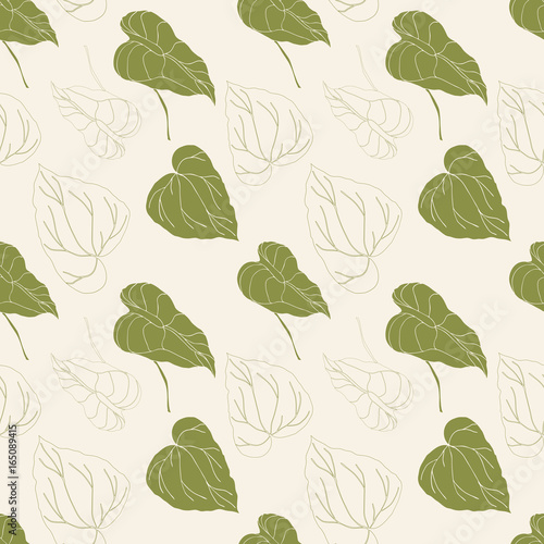 Floral vector seamless pattern with tropical leaves. © dinadankersdesign