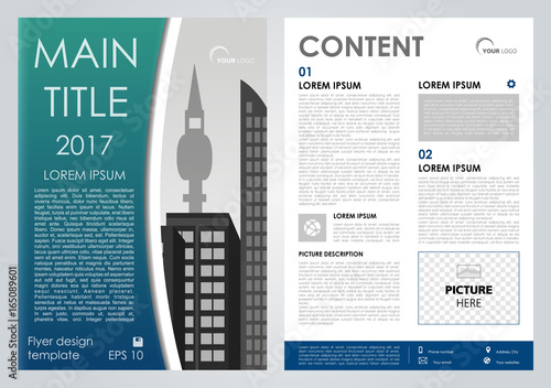 Vector flyer, corporate business, annual report, brochure design and cover presentation with blue rectangle.