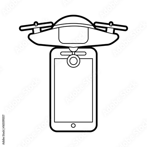 smartphone with Drone remote control app vector illustration design