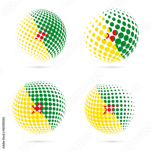 Guiana halftone flag set patriotic vector design. 3D halftone sphere in Guiana national flag colors isolated on white background. © Begin Again