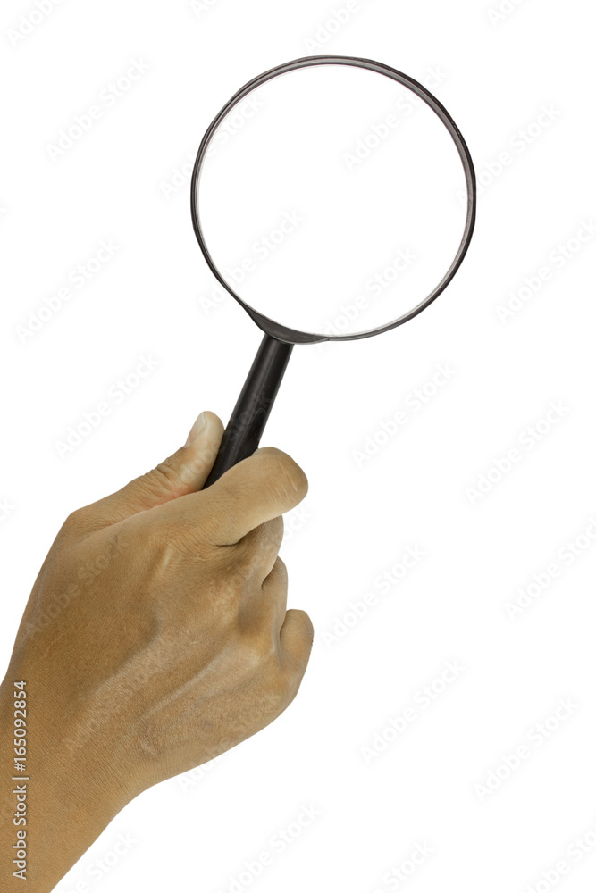 magnifying with hand holding isolated on a white background magnifying with hand holding isolated on a white background