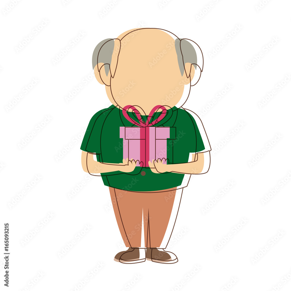 cute granfather with gift box surprise image cute granfather with gift box surprise image