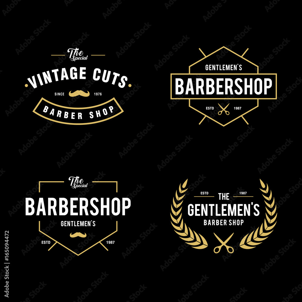 Set of vintage barber shop badges and labels design elements