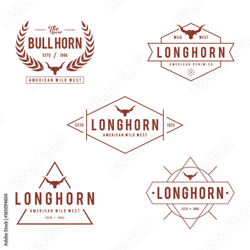 Vintage label with silhouette of bull head, Texas Wild West theme in white background