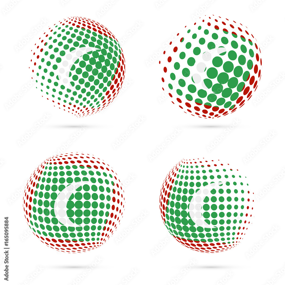 Maldives halftone flag set patriotic vector design. 3D halftone sphere in Maldives national flag colors isolated on white background.