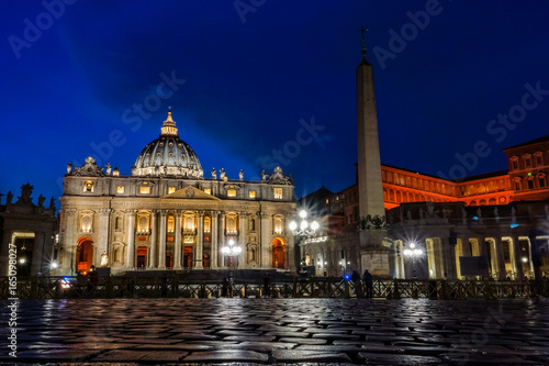 Night view on the Saint Peter's Basilica in Vatican, Rome, Italy.