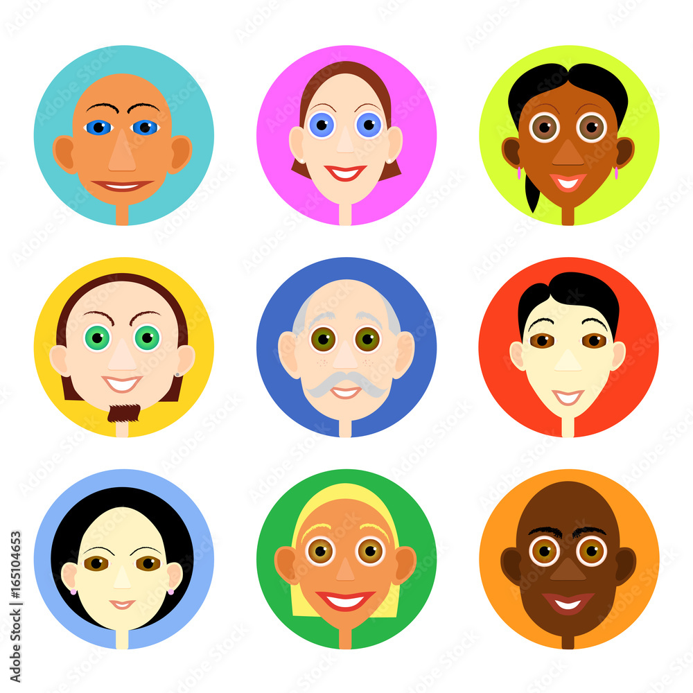 Multiethnic avatars set in flat vector style Multiethnic avatars set in flat vector style