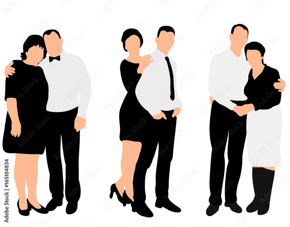 Obraz premium Vector, isolated, black and white silhouettes of loving couples