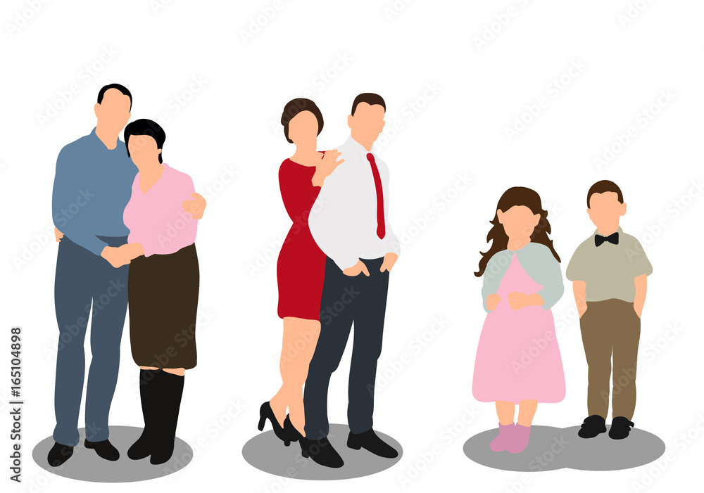 Vector, isolated, flat style, isometric people, family Vector, isolated, flat style, isometric people, family