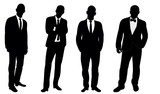  isolated, black and white silhouettes of men businessmen