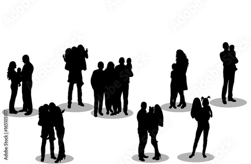 ector, isolated, silhouette people with children, silhouette family, collection