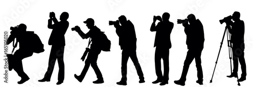 Vector, black silhouette man taking pictures, collection