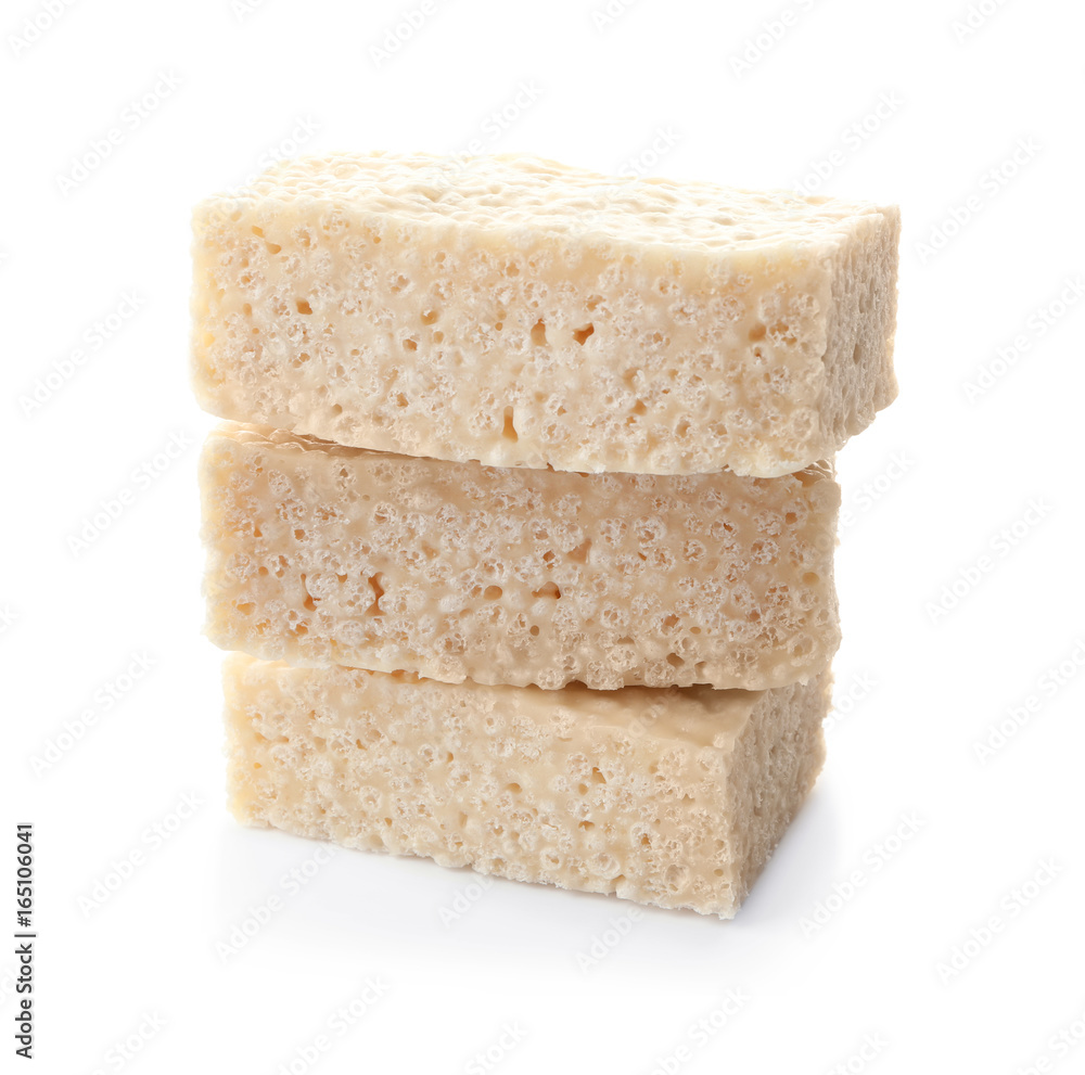 Rice crispy treats on white background Rice crispy treats on white background