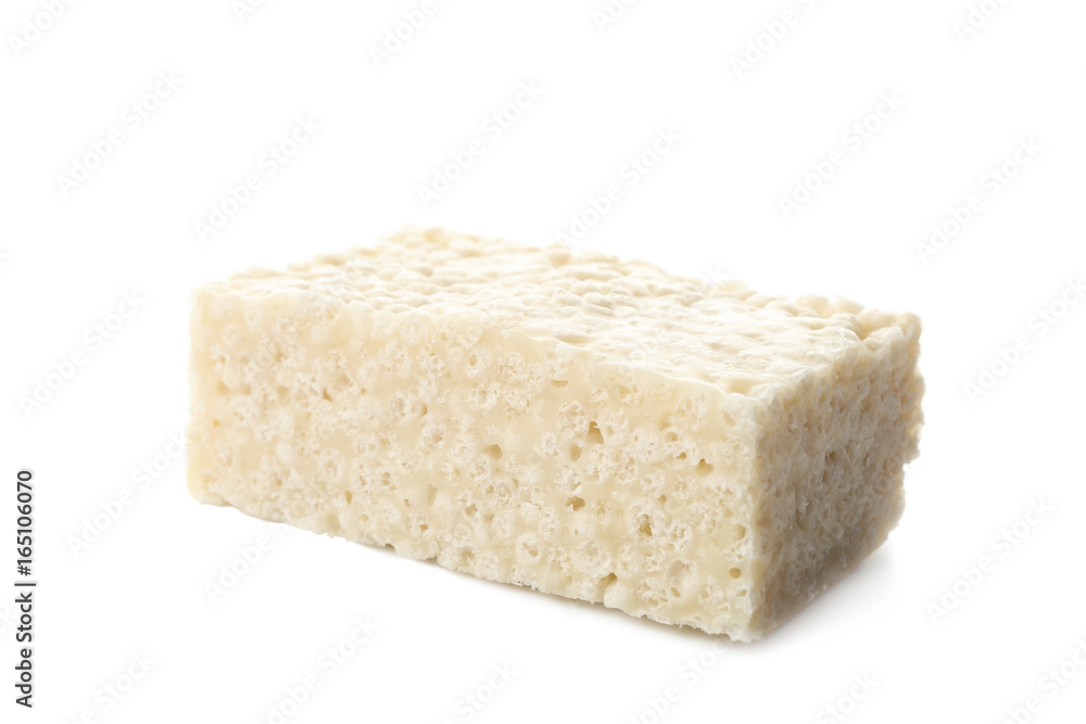 Rice crispy treat on white background