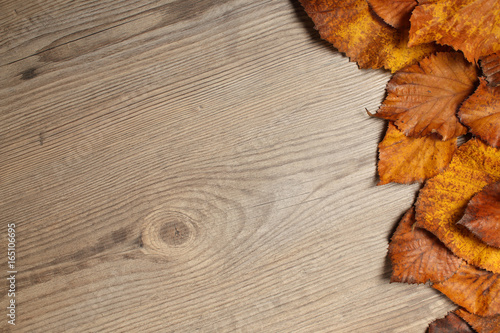 Autumn Leaves frame over wooden background