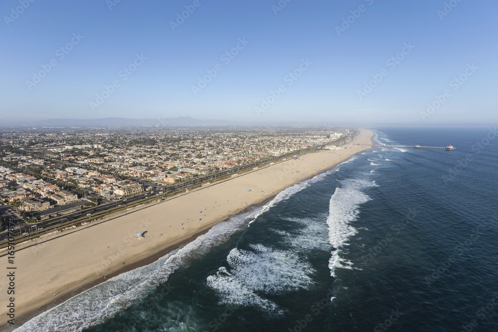Aerial view of Huntington Beach in Southern California.  