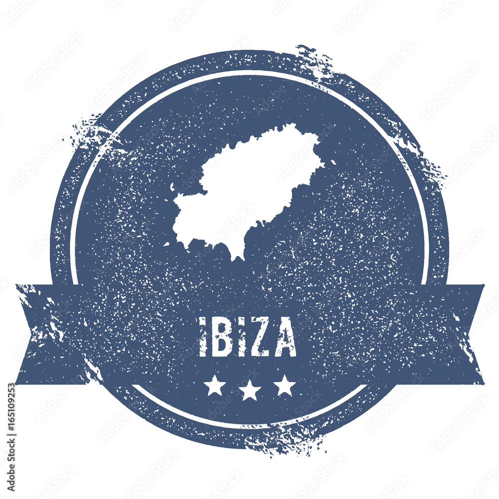 Ibiza logo sign. Travel rubber stamp with the name and map of island