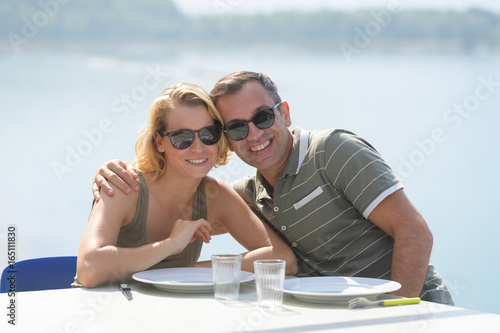 Couple dining outdoors