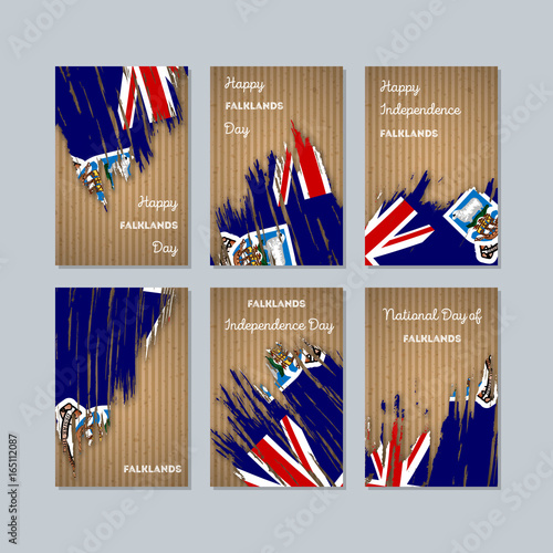 Falklands Patriotic Cards for National Day. Expressive Brush Stroke in National Flag Colors on kraft paper background. Falklands Patriotic Vector Greeting Card. photo