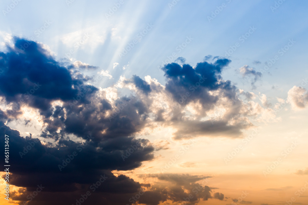 colorful dramatic sky with cloud at sunset