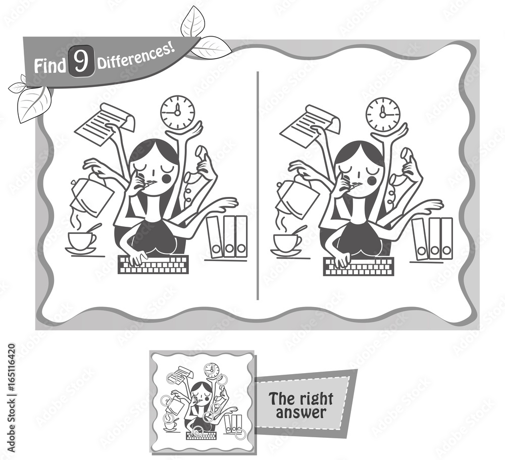 Differences Level 9 find 9 differences game secretary vector de Stock | Adobe Stock