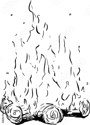 Bonfire or campfire with hot flames outline