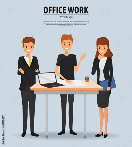 Business daily stand up meeting at office. Vector illustration of scrum business meeting.