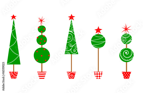 Five Christmas Topiary Trees
