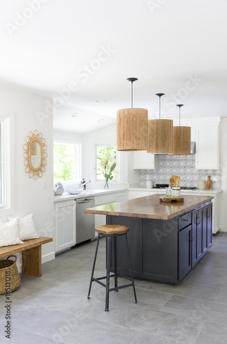 Newly designed kitchen with wood island