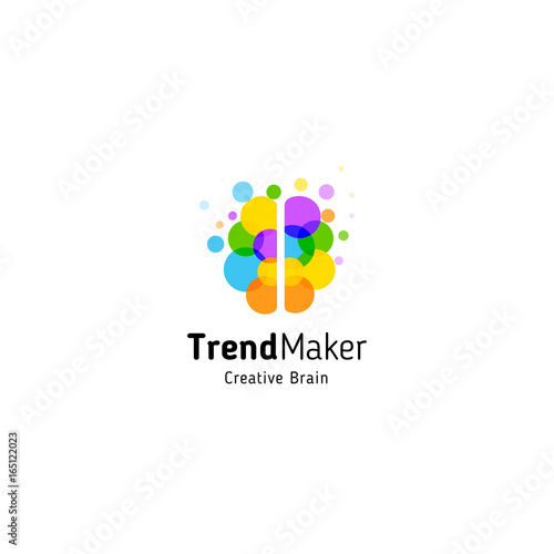 Trend Maker abstract vector logo. Isolated colorful circles bubbles brain shape. Genius creative mind