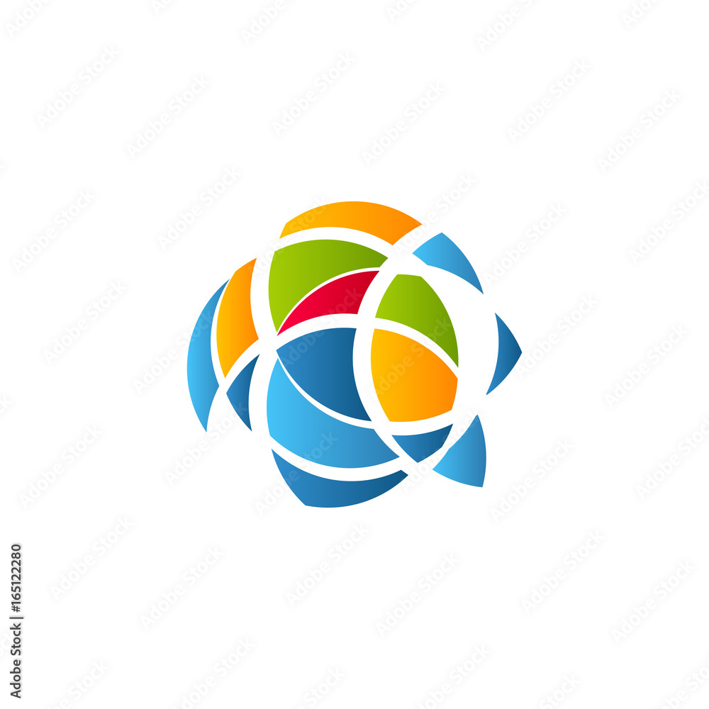 Cubism art logotype, colorful stained-glass window template. Isolated abstract decorative logo, ragged design element on white background.