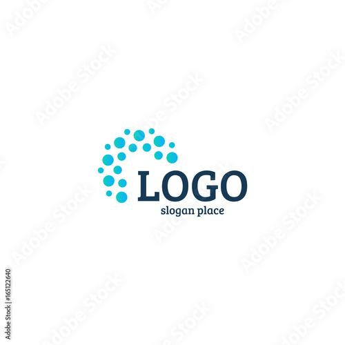 Abstract dotted vector logo template. Miscellaneous universal isolated unusual logotype.