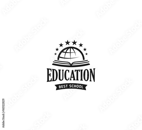 School logo vector. Monochrome vintage style design educational learning sign. Back to school, university, college retro stamp. Black and white education emblem on white background.