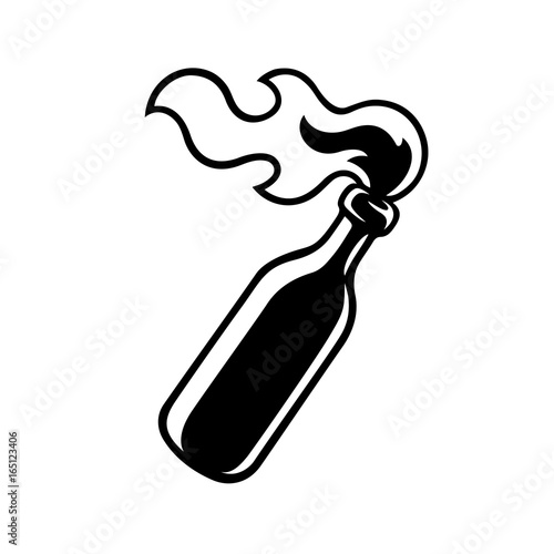 Burning molotov cocktail