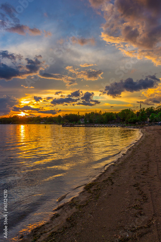 Pewaukee Lake Beach at Sunset After Storm