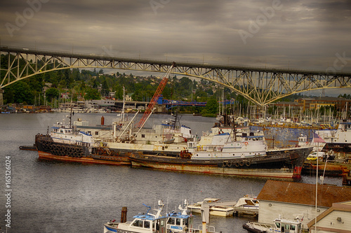 Working marina with tugboats photo