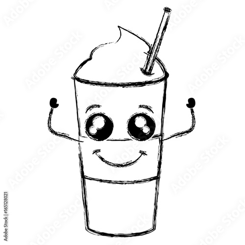 coffee shake with straw kawaii character vector illustration design