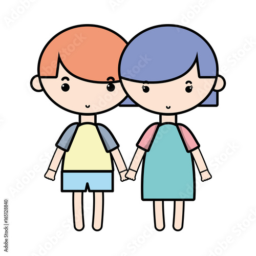couple children with hairstyle and pijama clothes