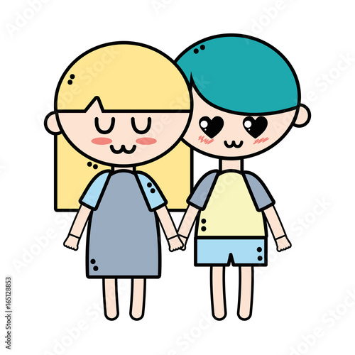 couple children with hairstyle and pijama clothes