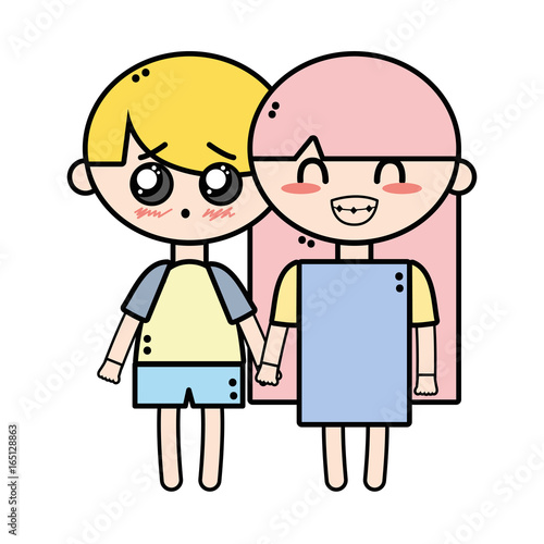 couple children with hairstyle and pijama clothes