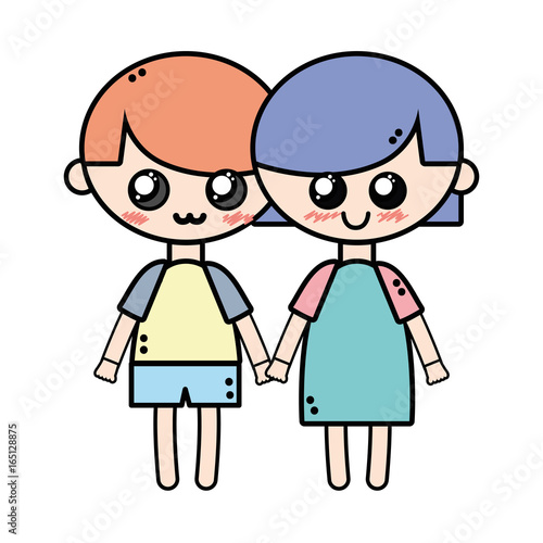 couple children with hairstyle and pijama clothes