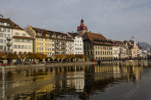 View of the Lucerne city from cruise on the lake Lucerne Switzerland