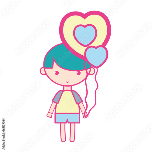 cute boy with heart balloons and hairstyle design