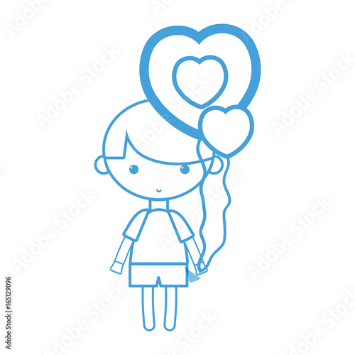 silhouette cute boy with heart balloons and hairstyle design