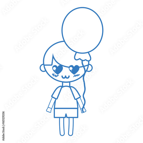 silhouette cute boy with heart balloons and hairstyle design