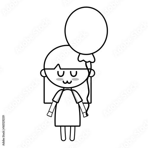 line beauty girl with balloon and hairstyle design