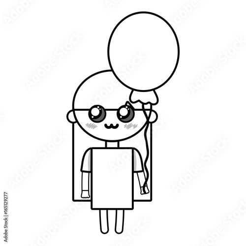 line beauty girl with balloon and hairstyle design