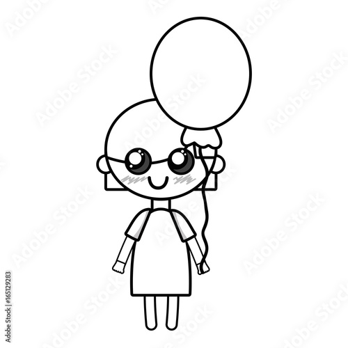 line beauty girl with balloon and hairstyle design