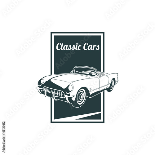 Classic muscle car emblems, high quality retro badge and vintage icon. Design elements for service car repair, restoration and car club  - stock vector